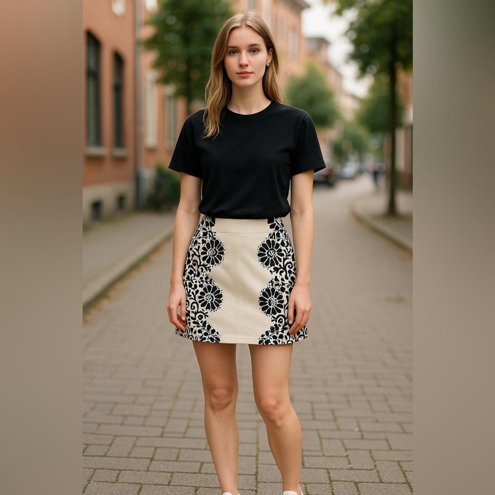 Talbots Floral Navy and White Skort